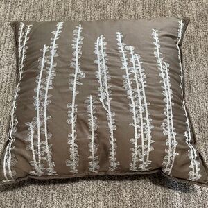 Decorative Throw Pillow –‎ Brown with Cream Natural Embroidery – 14” Square